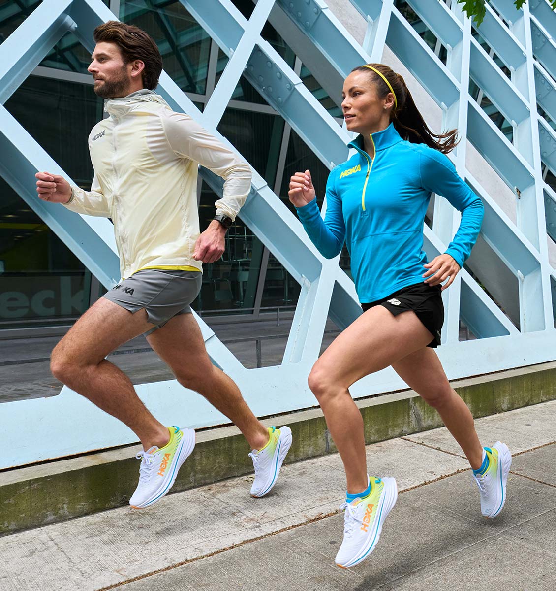 Runnning couple wearing Bondi X shoes