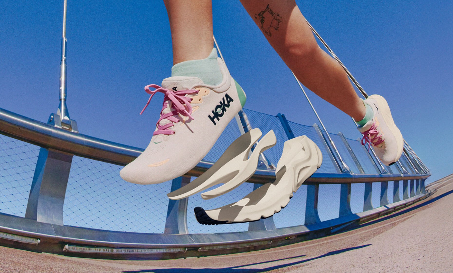 Close-up to a person wearing HOKA Arahi 8