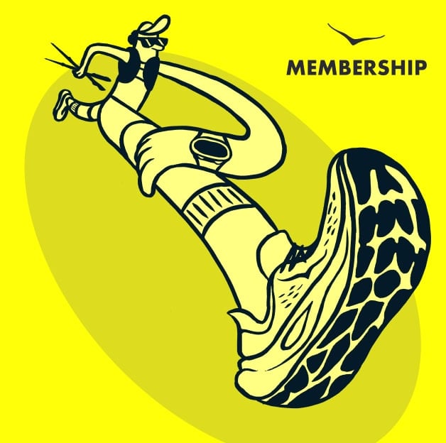 Sketch of a person running looking at their watch.